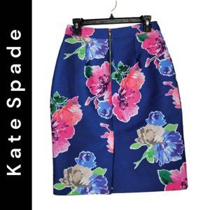 Kate Spade Women's Blue Floral Pencil Skirt Stretch Career Formal  Size 4